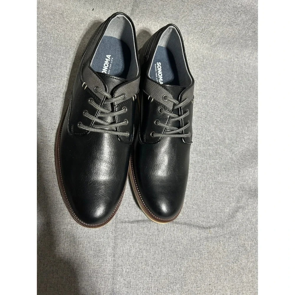 Sonoma Goods For Life Dress Shoes Mens 10 Black Gray Freer‎ Oxford Memory Foam